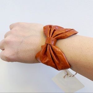 Brown Vegan Leather Bow Bracelet Handmade NEW
